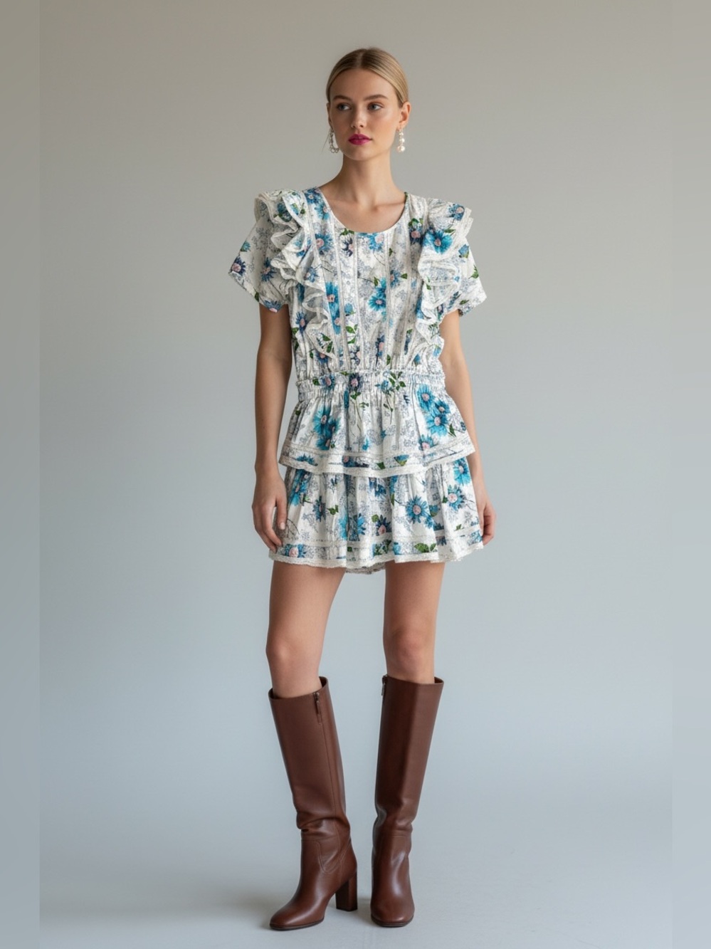 LoveShackFancy Natalia Dress – Blueberry Floral | Size Medium